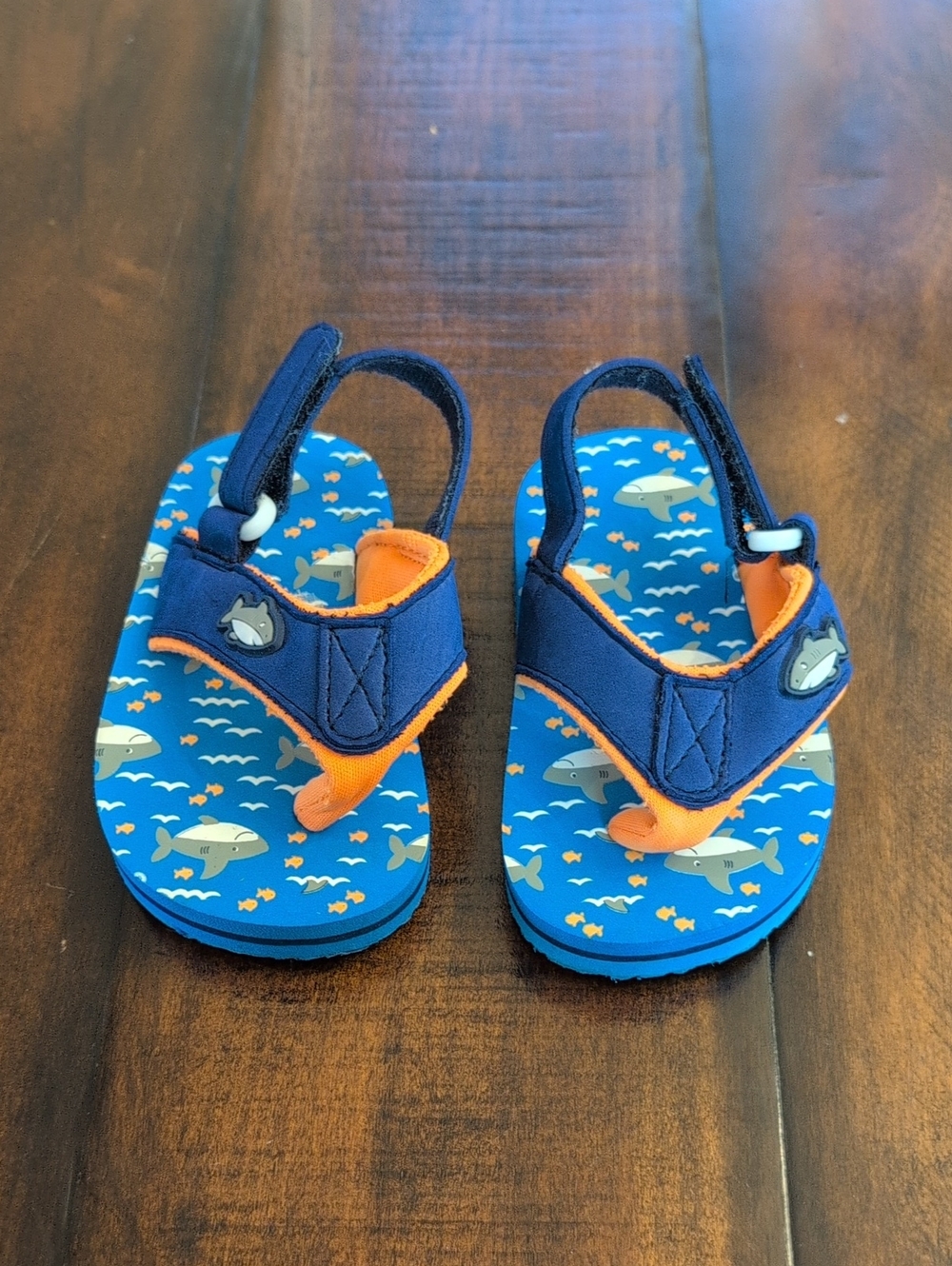 Toddler Blue & Orange Shark Strap Sandals